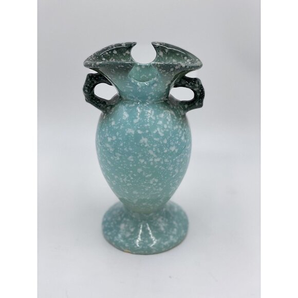 Hull Pottery Vase Royal Woodland Blue Teal Speckled Glace W4 6 1/2" Vintage EUC - Picture 3 of 5